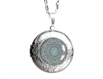 Turkusowa mandala: okrągły sekretnik naszyjniki gala vena medalik, medalion, otwierany