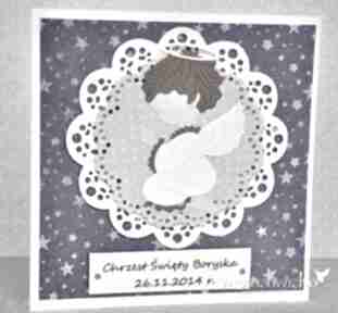 Kartka na chrzest z personalizacją scrapbooking wrzosowisko, pamiątka, chrztu, anioł