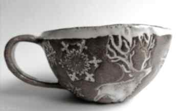 Duży kubek "lukrowany renifer" ceramika eva art rękodzieło, z gliny, ręcznie zrobiony