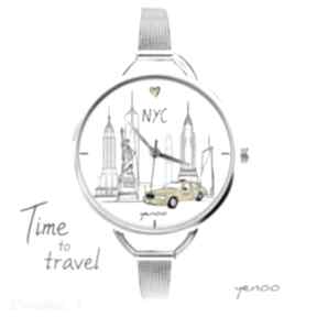 Zegarek, bransoletka - new york time to travel zegarki yenoo miasto, stylowy, metalowy, prezent