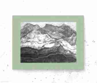 Czarno biały rysunek z górami, nowoczesny 30x40, góry obraz ręcznie malowany, grafika annasko