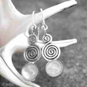 A288 spirali srebrne z kwarcem rózowym artseko kolczyki, drobinki