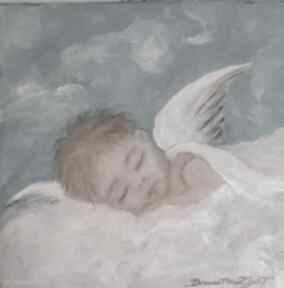 Śpiący aniołek, olejny arte dania obraz, prezent dla dziecka, malarstwo, anioł, ręcznie