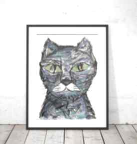 Kot rysunek A4, obrazek z kotem, grafika na ścianę, bajkowy 21x30 szkic annasko, obraz