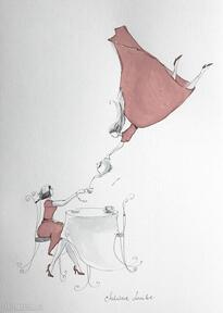 "herbata razem smakuje lepiej" obraz akwarelami i piórkiem artystki adriany laube art akwarela