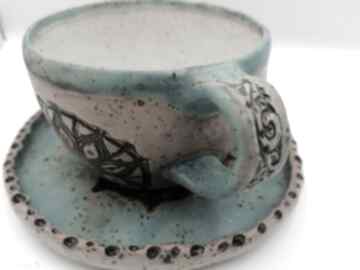 Komplet "mandala w turkusie" 3 ceramika eva art rękodzieło, filiżanka z gliny, kubek ceramiczny