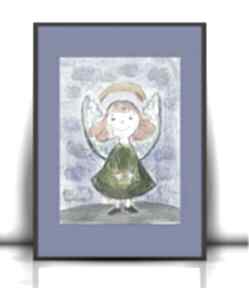 Aniołek obrazek A4, akwarela z aniołkiem, kolorowy rysunek do pokoju dziewczynki, anioł