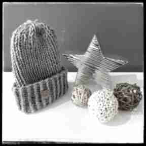 Ciepła czapka robiona na drutach handmade point smerfetka, zimowa