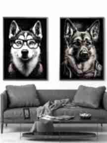 2 plakaty 50x70 cm - portrety hipsterskich psów - luna i rocky