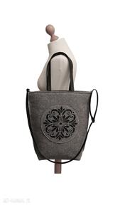 Shopper bag szara rozeta na ramię czechdraft, torba, torebka, filc, filcowa