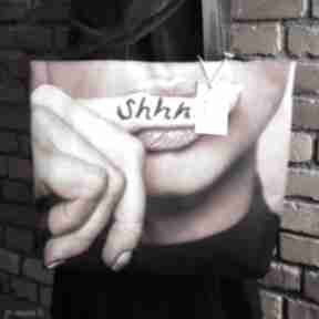 Torebka damska shopper shhh na ramię krasanka, z grafiką, młodzieżowa, panelem
