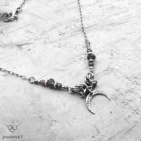 Lunula z rubinem i labradorytem - naszyjnik naszyjniki jewelsbykt srebrny, krótki, symbol