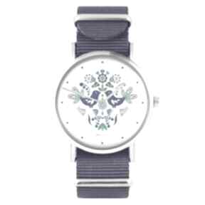 Zegarek - ptaszki folkowe niebieskie fioletowy, nylonowy zegarki yenoo, pasek, typ militarny