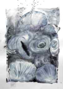 "ocean" abstrakcja artystki adriany laube na papierze A2 art, marynistyka obraz, akwarela