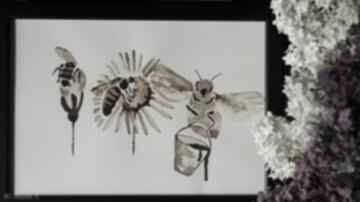 Trzy robotnice - malowany aksini coffeepainting coffepainting, kawa, obraz, pszczoły