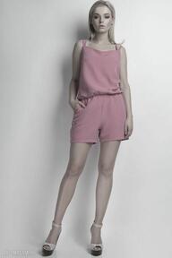 Krótki kombinezon, kb104 róż spodnie lanti urban fashion szelki, różowy, ramiączka, szorty