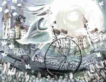 Poranek na dobre 70x90 marina czajkowska obraz anioł, rower, wiadomości