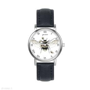 Zegarek mały - bee natural skórzany, granatowy zegarki yenoo, pasek, pszczoła, dla niej