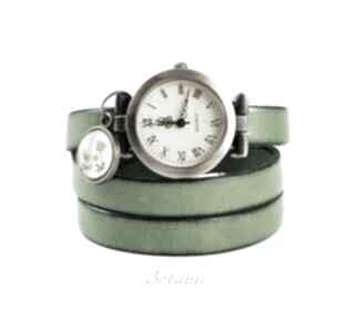 Bransoletka, zegarek - wiesiołek oliwkowy, skórzany lili arts, owijana, prezent