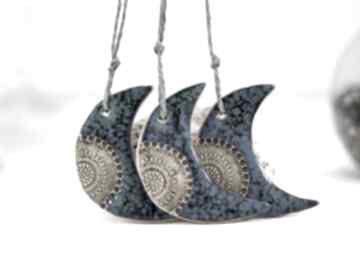 3 ceramiczne księżyce - niebieskie dekoracje urodzinowe fingers art księżyc, boho, ozdoby styl