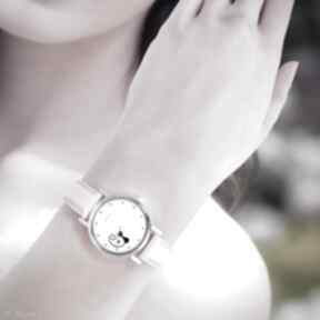 Zegarek mały - kotek, serce skórzany, pudrowy róż zegarki yenoo, pasek, kot, dla niej