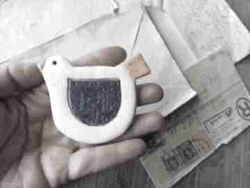 biało granatowy magnesy wylęgarnia pomysłów ceramika, ptaszek, magnes