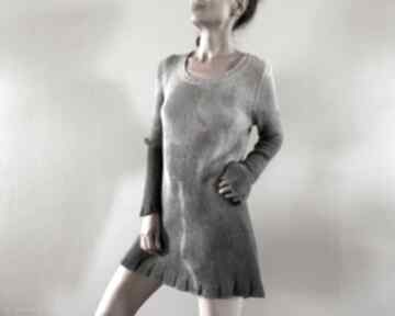 Tunika z naturalnej przędzy w kolorach ziemi swetry anna damzyn sweter - dzianina, sukienka