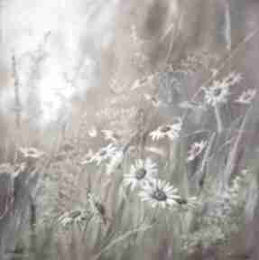 Łąka i margerytki, ręcznie malowany obraz olejny lidia olbrycht paint, kwiaty sztuka