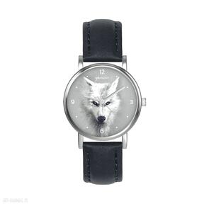 mały - biały, granatowy zegarki yenoo zegarek, skórzany pasek, wilk, dziecięcy, dla niego