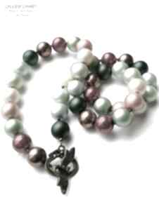 Vintage style efektowny naszyjnik z pereł w bajecznych kolorach, handmade galeria limart perły
