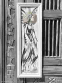 "anioł" obraz malowany ręcznie 12,5cm x 37,5cm janish pracownia, aniołek, komunia, prezent