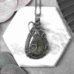 Miedziany wisiorek wire wrapping zielonym jaspisem #463 wisior