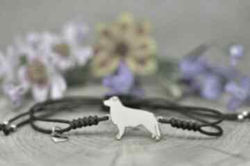 Border collie - bransoletka z psem, srebro 925 pasją i pędzlem pies, pozłacane, sznurkowa