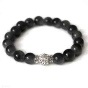 Bransoleta graphite&zircon ball camshella shamballa, cyrkonie, koraliki