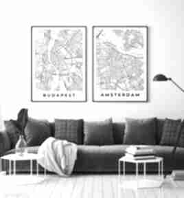 plakaty: miast budapeszt: mapa amsterdam, plakat