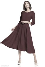 Elegancka sukienka maxi z zamkiem krytym, t327, burgundowa tessita, góra dopasowana, dół