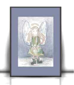 Aniołek obrazek do domu, kolorowy rysunek z aniołkiem, anioł akwarela, dekoracja na ścianę a4