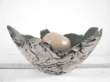Mała zielona artystyczna miseczka ceramika ana, dekoracyjna, jak skała, nieregularna