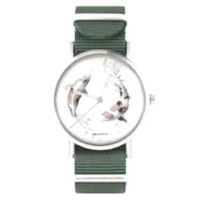 Zegarek - karpie koi zielony, nylonowy zegarki yenoo zegarek