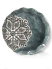 Koronkowa patera z turkusem dekoracje ceramika ana talerz ceramiczny, unikatowy, folkowy