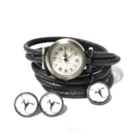 Komplet - czarny smok zegarek i kolczyki antyczny brąz zegarki