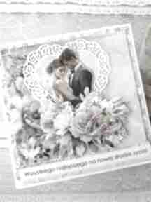 Kartka ślubna z parą młodą i kieszonką 4 scrapbooking za craftowane ładna, niebieska na ślub