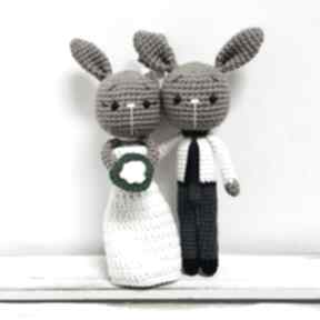 Młoda para króliczki ręcznie robione prezent ślubny ślub splotomaniaa, pamiątka ślubu