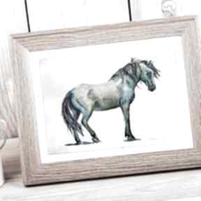 Mustang - koń akwarela oryginał obraz na ścianę dekoracje azul horse, na aquarelle