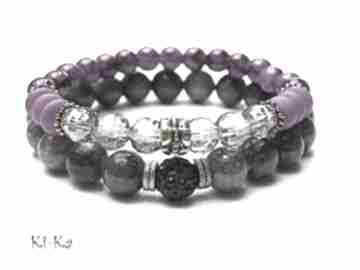 Violet and grey duo 08-2014 ki ka pracownia marmur, jadeity, swarovski, shamballa, szkło