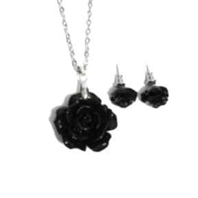 Komplet - czarna róża koral lili arts, naszyjnik, dla niej, prezent