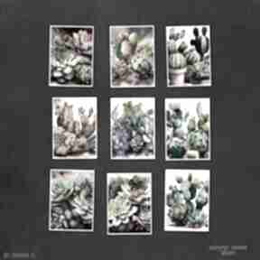 i w akwareli - zestaw 9 rozmiarze 13x18 cm justyna jaszke kaktusy, sukulenty, grafik, plakaty