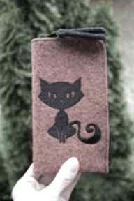 Etui na telefon - czarny kotek happy art smartfon, pokrowiec, futerał, prezent, koci motyw