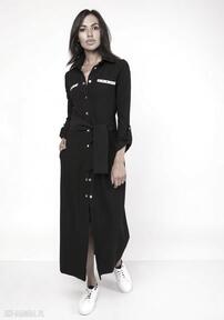 Długa w stylu, suk157 czarny lanti urban fashion sukienka, maxi, kobieca, militarna