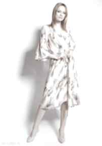 Sukienka kopertowa, suk186 abstrakcyjne liście lanti urban fashion wiązana, wzór, przyjęcie